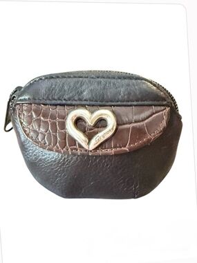 Brighton leather coin pouch with silver tone heart & top zipper Change purse